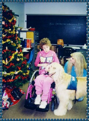 photo of Davey and handicapped girl at Christmas party for autistic children