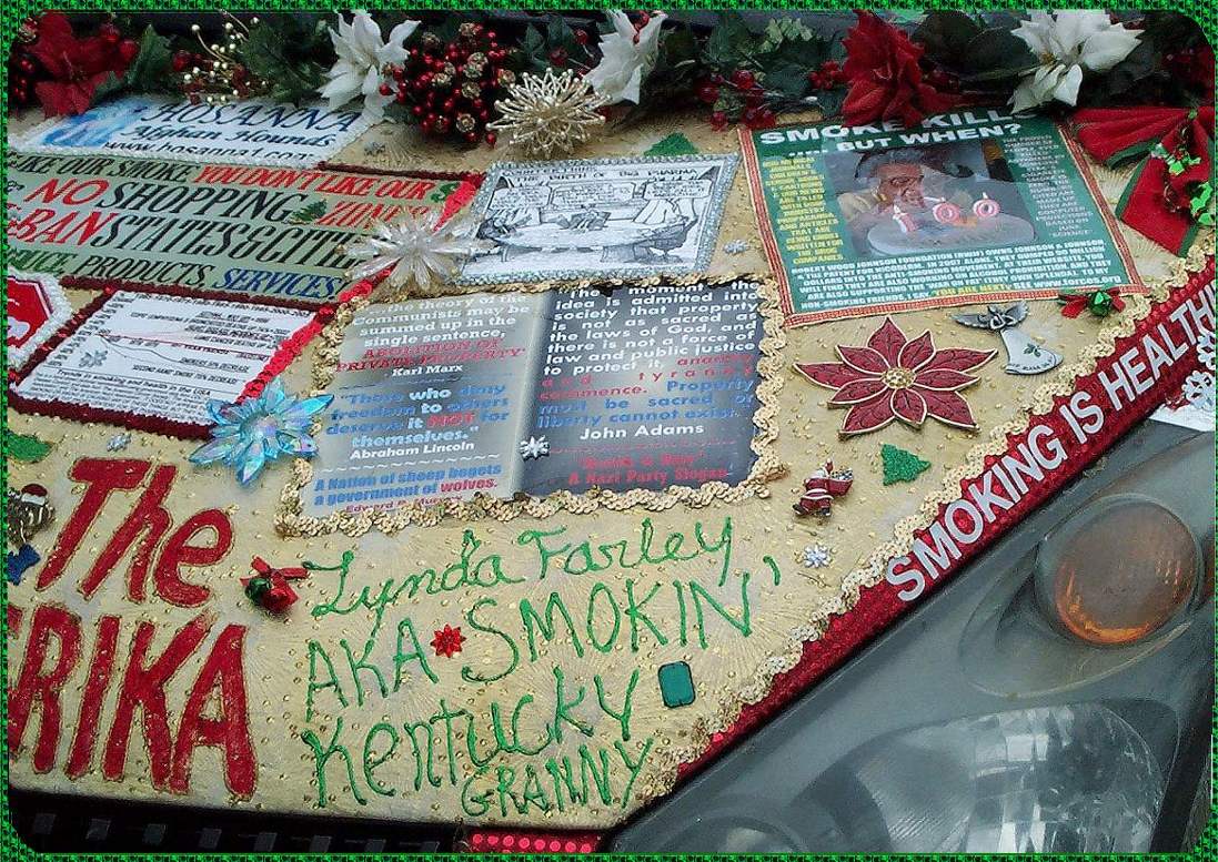 photograph of Liberty Van 2008 Christmas decorations, driver side of hood