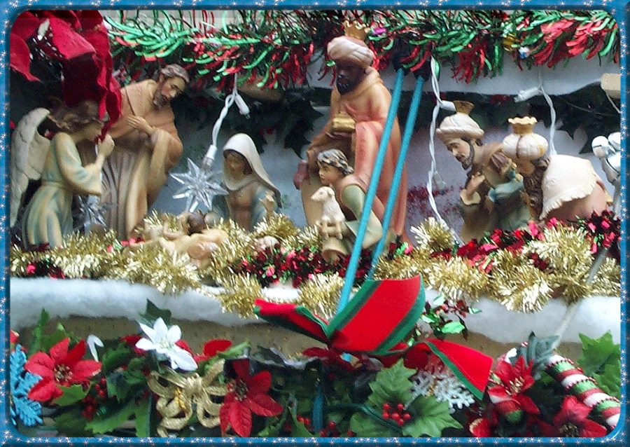 photograph of Nativity scene on roof of Liberty Van - Christmas decorations Holy Family