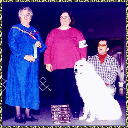 photo of Lance and Debbie Hibbard winning Obedience award with a Great Pyreneese dog photos pictures KeePlay kees keeshond AKC reg show dogs PyrPlay pyrs Great Pyrenees SHOW DOGS website www.hosanna1.com AAAWWW afghans afghans world wide web design