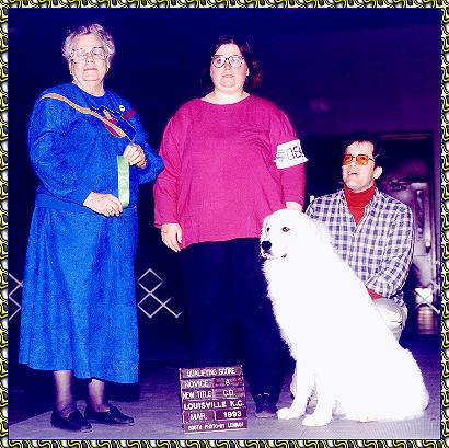 photo of Lance and Debbie Hibbard winning Obedience award with a Great Pyreneese dog photos pictures KeePlay kees keeshond AKC reg show dogs PyrPlay pyrs Great Pyrenees  SHOW DOGS website www.hosanna1.com AAAWWW afghans afghans world wide web design