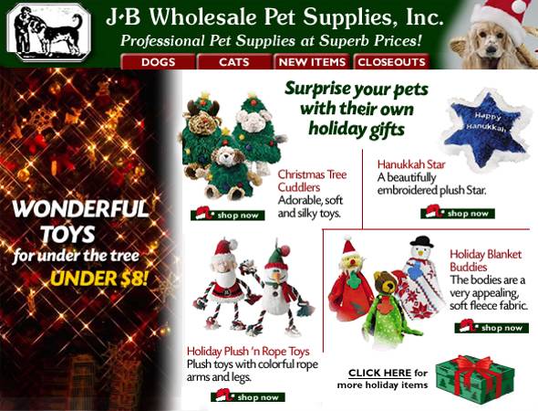 JB Wholesale wonderful Christmas toys, treats, and socks for good little puppies